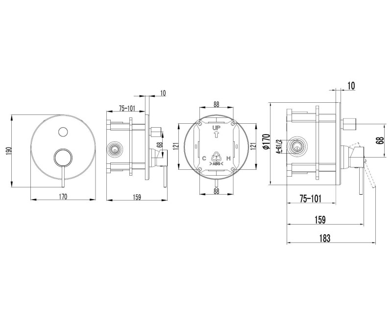 Vannas / Dušas maisītājs Kielle Oudee iebūvējams Melns Matēts 10315204