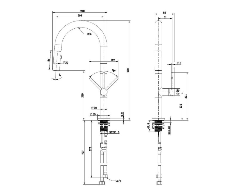 Смеситель для кухни Kielle Oudee выдвижной Хром 10502110