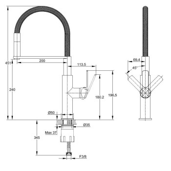 Смеситель для кухни Kielle Magnus с гибким изливом, черный матовый 10516110