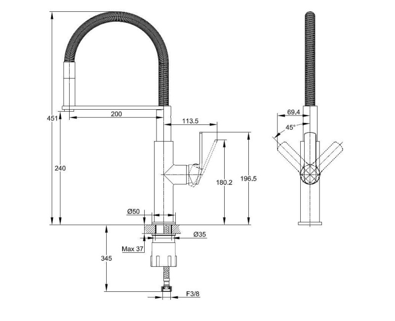 Смеситель для кухни Kielle Magnus с гибким изливом, черный матовый 10516110
