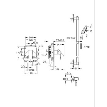 Dušas sistēma GROHE Cubeo iebūvējama Hromēta 1053350000