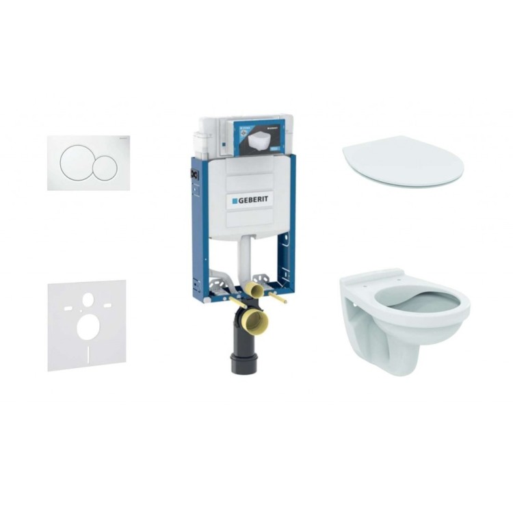 Tualetes poda komplekts Geberit Kombifix rāmis ar Alpha Rimless podu ar SoftClose Vāku, Sigma01 Balta poga Tualetes poda komplekts Geberit Kombifix rāmis ar Alpha Rimless podu ar SoftClose Vāku, Sigma01 Balta poga