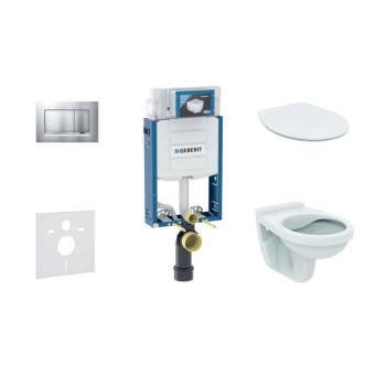 Комплект для унитаза Geberit Kombifix с унитазом Alpha Rimless с крышкой SoftClose, кнопка Sigma30 Matt Chrome