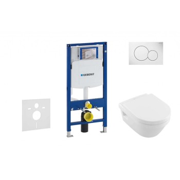 Комплект для унитаза Geberit Duofix с Rimfree унитазом Villeroy & Boch с крышкой SoftClose, кнопка Sigma01 White