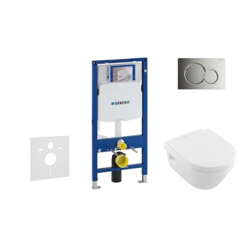 Tualetes poda komplekts Geberit Duofix  rāmis ar Villeroy & Boch Rimless podu ar SoftClose Vāku, Sigma01 Hroma poga