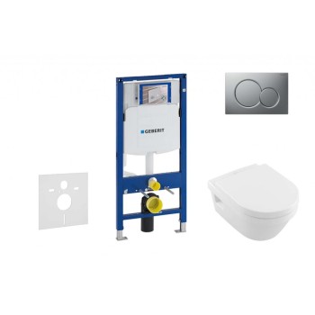 Tualetes poda komplekts Geberit Duofix  rāmis ar Villeroy & Boch Rimless podu ar SoftClose Vāku, Sigma01 Matēta Hroma poga