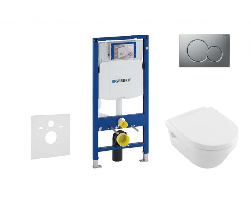 Комплект для унитазаGeberit Duofix с рамой и Rimfree унитазом Villeroy & Boch с крышкой SoftClose, кнопка Sigma01 Matt Chrome