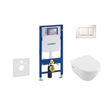 Tualetes poda komplekts Geberit Duofix  rāmis ar Villeroy & Boch Rimless podu ar SoftClose Vāku, Sigma30 Balta poga