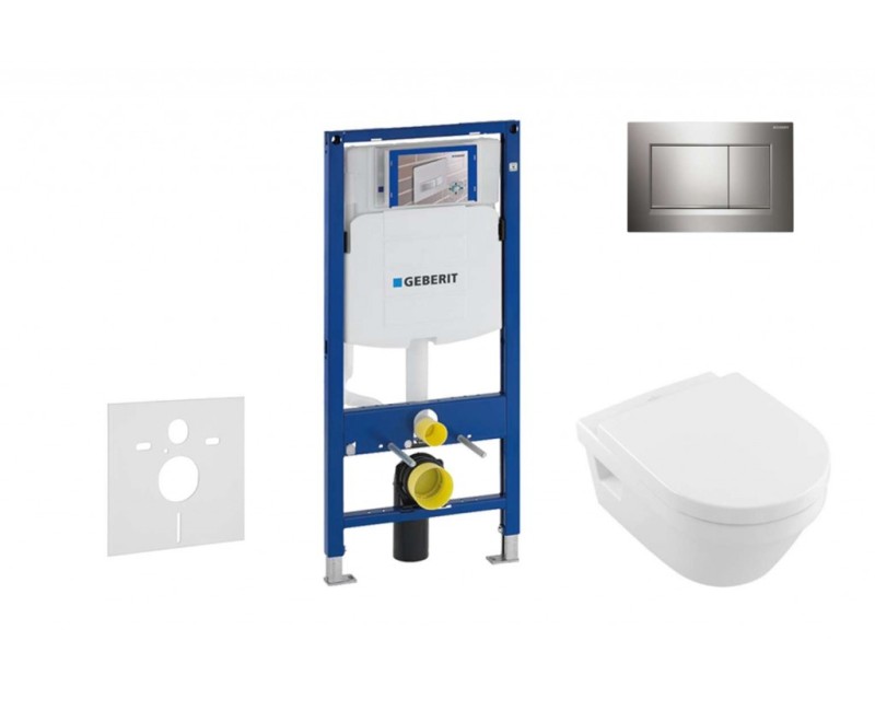 Комплект для унитаза Geberit Duofix с рамой и Rimfree унитазом Villeroy & Boch с крышкой SoftClose, кнопка Sigma30 Chrome