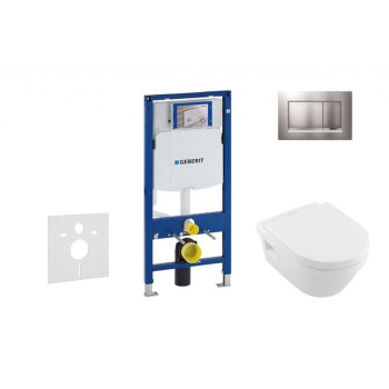 Tualetes poda komplekts Geberit Duofix  rāmis ar Villeroy & Boch Rimless podu ar SoftClose Vāku, Sigma30 Matēta hroma, poga
