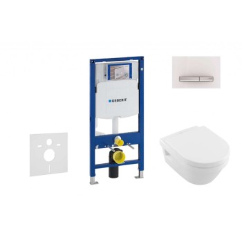 Tualetes poda komplekts Geberit Duofix  rāmis ar Villeroy & Boch Rimless podu ar SoftClose Vāku, Sigma50 Balta poga