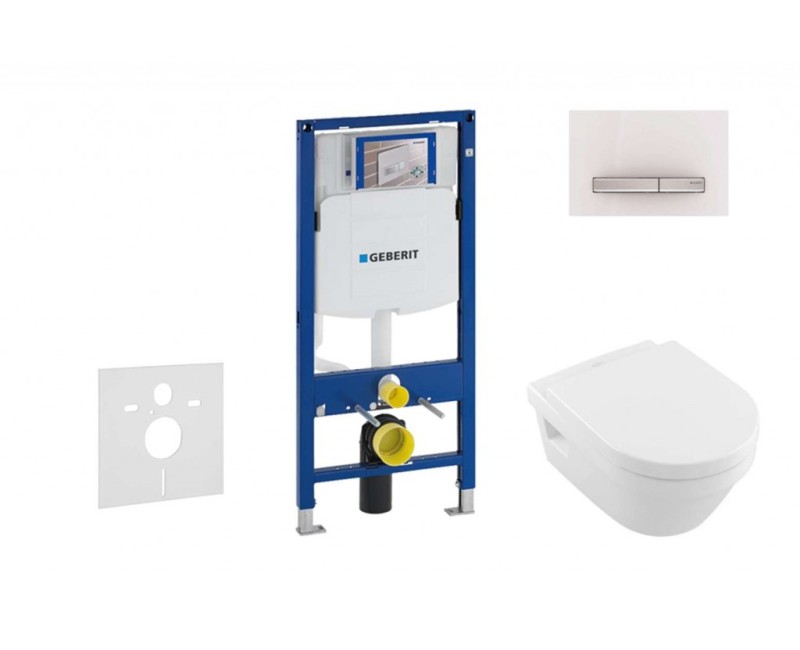 Комплект для унитаза Geberit Duofix с рамой и Rimfree унитазом Villeroy & Boch с крышкой SoftClose, кнопка Sigma50 White