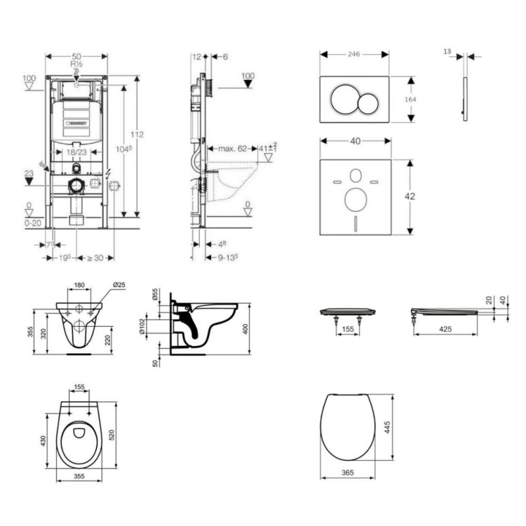 Tualetes poda komplekts Geberit Duofix rāmis ar Alpha Rimless podu ar SoftClose Vāku, Sigma01 Balta poga Tualetes poda komplekts Geberit Duofix rāmis ar Alpha Rimless podu ar SoftClose Vāku, Sigma01 Balta poga