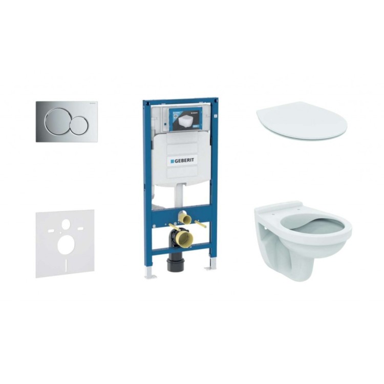 Tualetes poda komplekts Geberit Duofix rāmis ar Alpha Rimless podu ar SoftClose Vāku, Sigma01 Hromēts poga Tualetes poda komplekts Geberit Duofix rāmis ar Alpha Rimless podu ar SoftClose Vāku, Sigma01 Hromēts poga