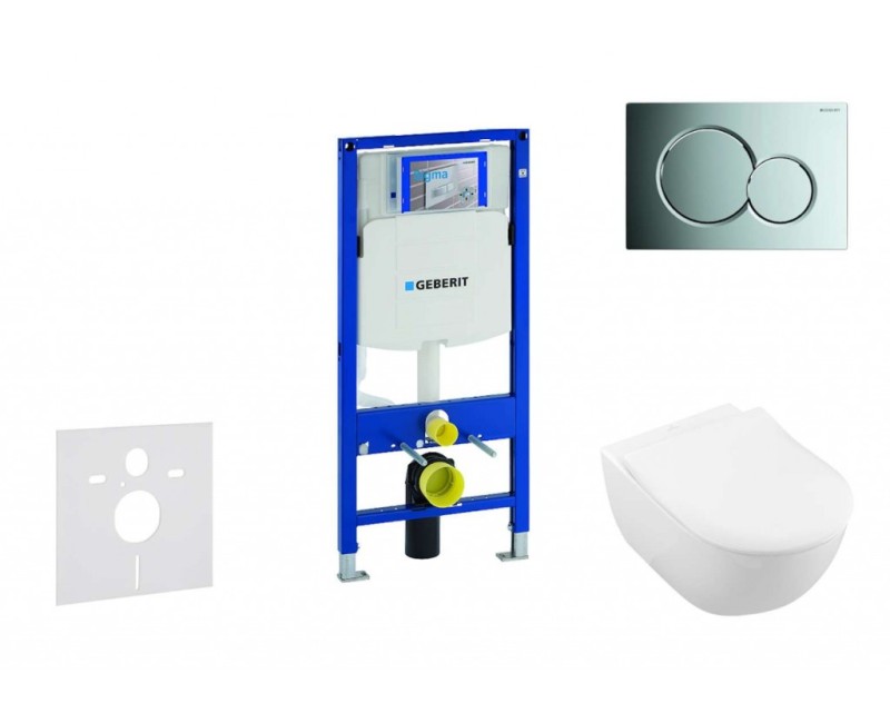 Комплект для унитаза, рамой Geberit Duofix и унитазом Villeroy & Boch, крышкой SoftClose, с хромированной кнопкой Sigma01