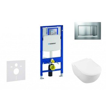 Комплект для унитаза, рамой Geberit Duofix и унитазом Villeroy & Boch, крышкой SoftClose, с матовой хромированной кнопкой Sigma30