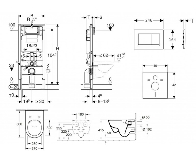 Комплект для унитаза, рамой Geberit Duofix и унитазом Villeroy & Boch, крышкой SoftClose, с матовой хромированной кнопкой Sigma30