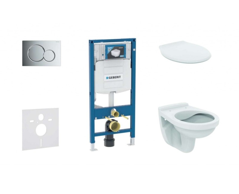 Комплект для унитаза Geberit Duofix с рамой и Rimfree унитазом Alpha с крышкой SoftClose, кнопка Sigma01 Chrome