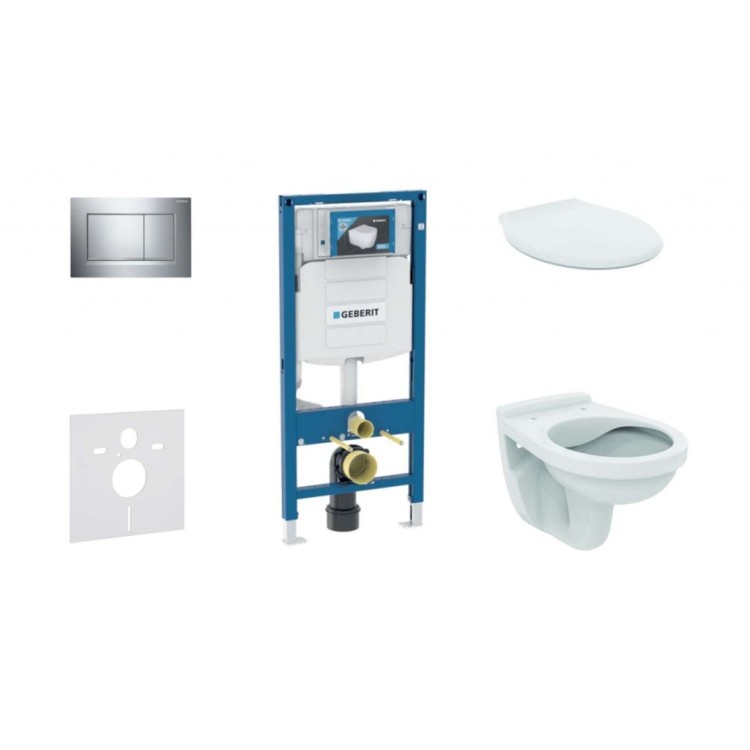 Tualetes poda komplekts Geberit Duofix rāmis ar Alpha Rimless podu ar SoftClose Vāku, Sigma30 Hromēta poga Tualetes poda komplekts Geberit Duofix rāmis ar Alpha Rimless podu ar SoftClose Vāku, Sigma30 Hromēta poga