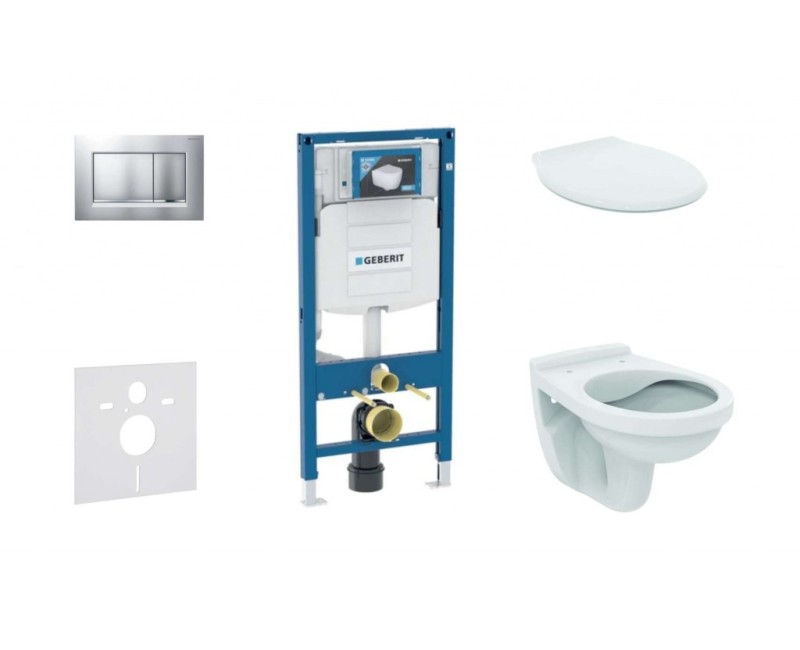 Комплект для унитаза Geberit Duofix с рамой и Rimfree унитазом Alpha с крышкой SoftClose, кнопка Sigma30 Chrome/Matte