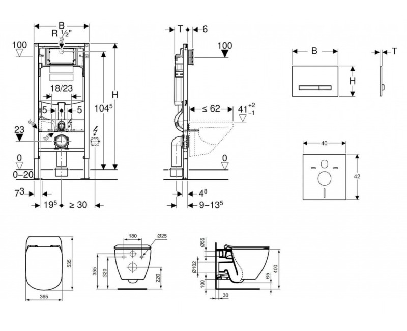 Tualetes poda komplekts Geberit Duofix rāmis ar Ideal Standard Tesi Aquablade Rimless podu ar SoftClose Vāku, Sigma50 Balta poga