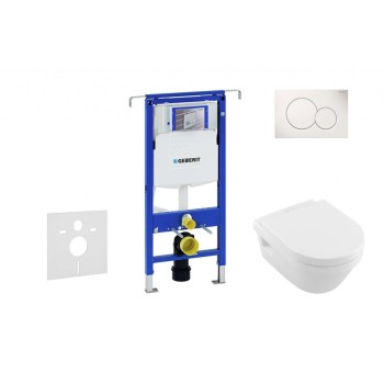 Tualetes poda komplekts Geberit Duofix rāmis ar Villeroy & Boch Rimless podu ar SoftClose Vāku, Sigma01 Balta poga