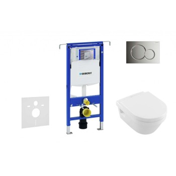 Tualetes poda komplekts Geberit Duofix rāmis ar Villeroy & Boch Rimless podu ar SoftClose Vāku, Sigma01 Hromēta poga