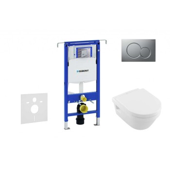 Tualetes poda komplekts Geberit Duofix rāmis ar Villeroy & Boch Rimless podu ar SoftClose Vāku, Sigma01 Matēta Hroma poga