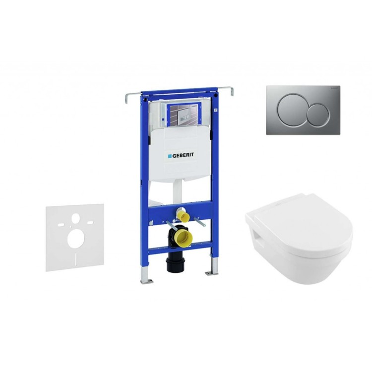 Tualetes poda komplekts Geberit Duofix rāmis ar Villeroy & Boch Rimless podu ar SoftClose Vāku, Sigma01 Matēta Hroma poga Tualetes poda komplekts Geberit Duofix rāmis ar Villeroy & Boch Rimless podu ar SoftClose Vāku, Sigma01 Matēta Hroma poga