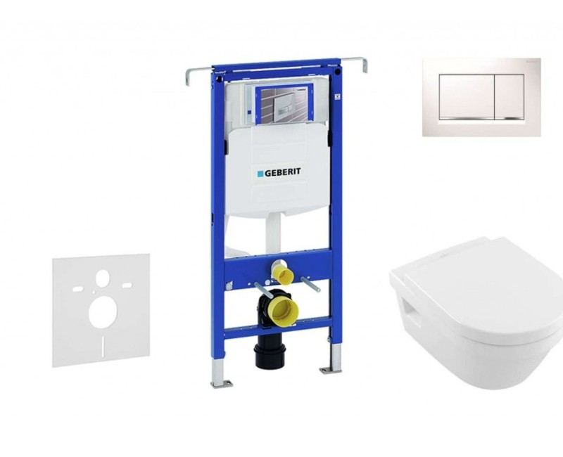 Комплект для унитаза Geberit Duofix с рамой и Rimfree унитазом Villeroy & Boch с крышкой SoftClose, кнопка Sigma30 White/Chrome