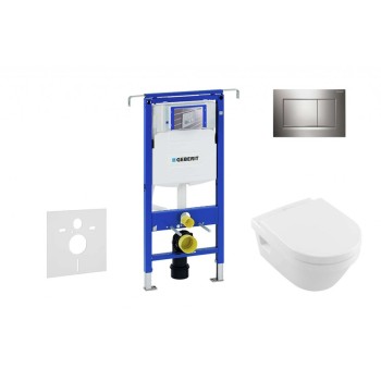 Tualetes poda komplekts Geberit Duofix rāmis ar Villeroy & Boch Rimless podu ar SoftClose Vāku, Sigma30 Hromētu poga