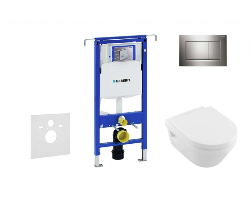 Комплект для унитаза Geberit Duofix с рамой и Rimfree унитазом Villeroy & Boch с крышкой SoftClose, кнопка Sigma30 Chrome