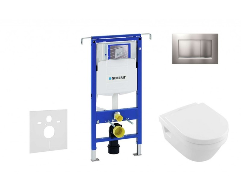 Комплект для унитаза Geberit Duofix с рамой и Rimfree унитазом Villeroy & Boch с крышкой SoftClose, кнопка Sigma30 Chrome