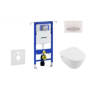 Tualetes poda komplekts Geberit Duofix rāmis ar Villeroy & Boch Rimless podu ar SoftClose Vāku, Sigma50 Balta poga