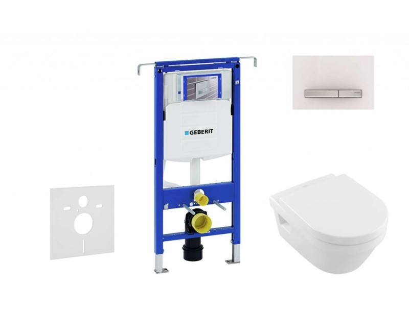 Tualetes poda komplekts Geberit Duofix rāmis ar Villeroy & Boch Rimless podu ar SoftClose Vāku, Sigma50 Balta poga