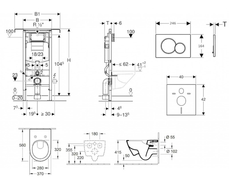 Комплект для унитаза, рамой Geberit Duofix и унитазомVilleroy & Boch, крышкой SoftClose, с хромированной кнопкой Sigma01