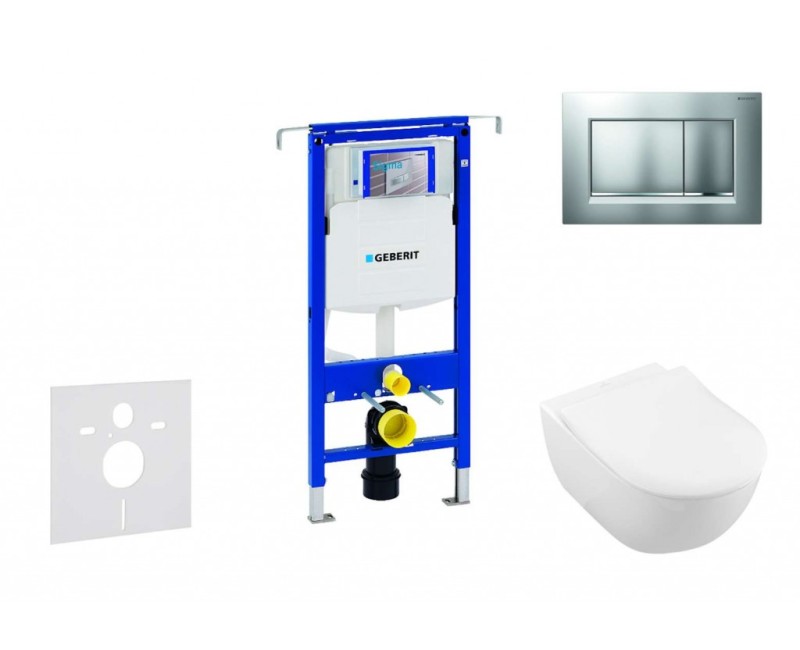 Комплект для унитаза, рамой Geberit Duofix и унитазом Villeroy & Boch, крышкой SoftClose, с матовой хромированной кнопкой Sigma30