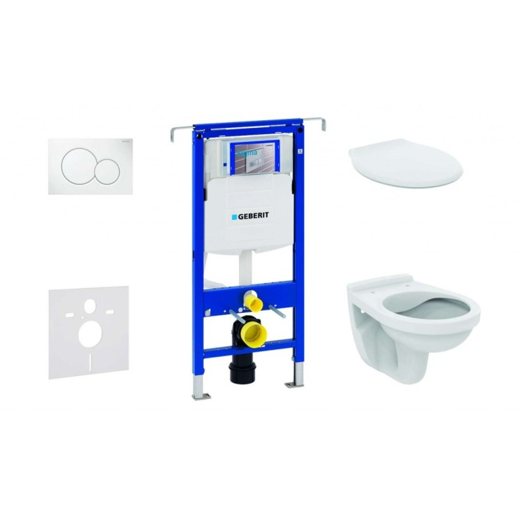 Tualetes poda komplekts Geberit Duofix rāmis ar Alpha Rimless podu ar SoftClose Vāku, Sigma01 Balta poga Tualetes poda komplekts Geberit Duofix rāmis ar Alpha Rimless podu ar SoftClose Vāku, Sigma01 Balta poga