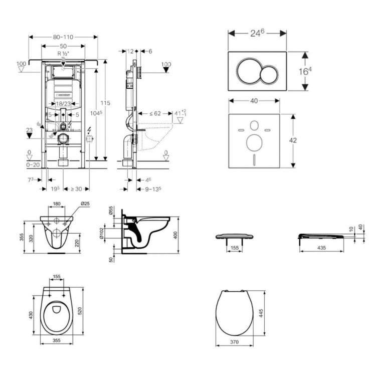 Tualetes poda komplekts Geberit Duofix rāmis ar Alpha Rimless podu ar SoftClose Vāku, Sigma01 Balta poga Tualetes poda komplekts Geberit Duofix rāmis ar Alpha Rimless podu ar SoftClose Vāku, Sigma01 Balta poga
