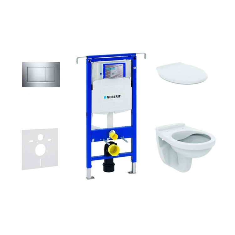 Tualetes poda komplekts Geberit Duofix rāmis ar Alpha Rimless podu ar SoftClose Vāku, Sigma30 Hromēta poga Tualetes poda komplekts Geberit Duofix rāmis ar Alpha Rimless podu ar SoftClose Vāku, Sigma30 Hromēta poga
