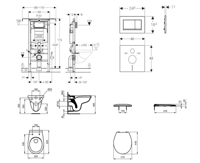 Комплект для унитаза Geberit Duofix с рамой и Rimfree унитазом Alpha с крышкой SoftClose, кнопка Sigma30 Chrome