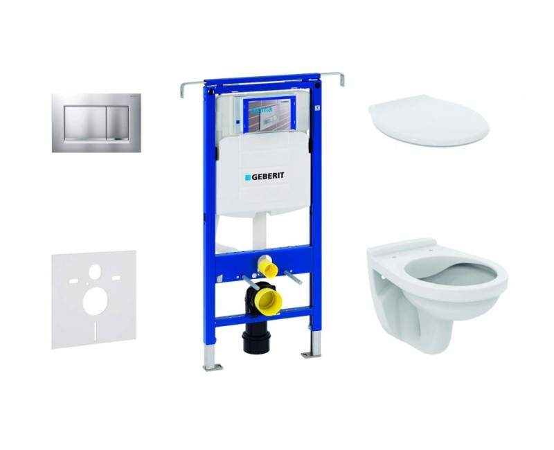 Комплект для унитаза Geberit Duofix с рамой и Rimfree унитазом Alpha с крышкой SoftClose, кнопка Sigma30 Matt Chrome