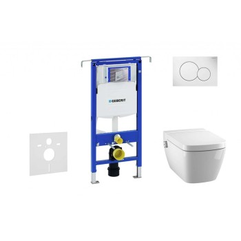 Комплект для унитаза Geberit Duofix с рамой и Rimfree унитазом Tece One с функцией биде, крышкой SoftClose, кнопкой Sigma01 White