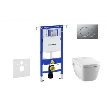 Комплект для унитаза Geberit Duofix и унитазом Tece One Rimless с функцией биде с крышкой SoftClose, кнопка Sigma01 матовый хром