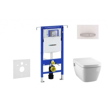 Комплект для унитаза Geberit Duofix с рамой и Rimfree унитазом Tece One с функцией биде, крышкой SoftClose, кнопкой Sigma30 White/Chrome