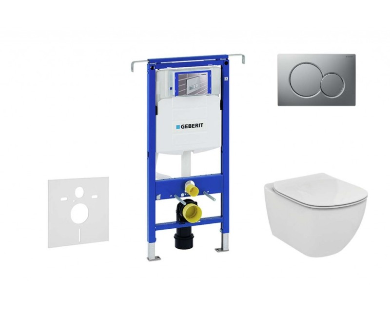 Tualetes poda komplekts Geberit Duofix rāmis ar Ideal Standard Tesi Aquablade Rimless Rimless podu ar SoftClose Vāku, Sigma01 Matēta Hroma poga