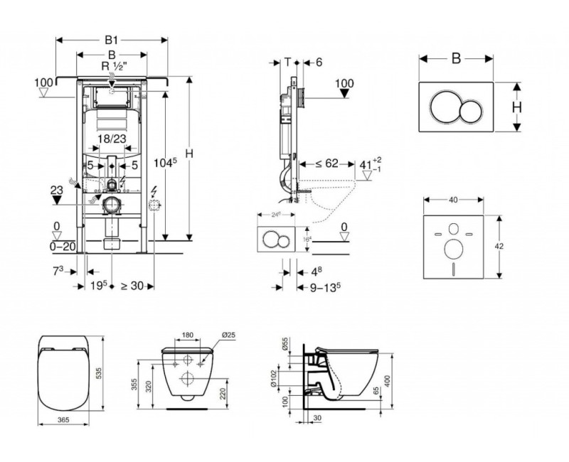 Tualetes poda komplekts Geberit Duofix rāmis ar Ideal Standard Tesi Aquablade Rimless Rimless podu ar SoftClose Vāku, Sigma01 Matēta Hroma poga