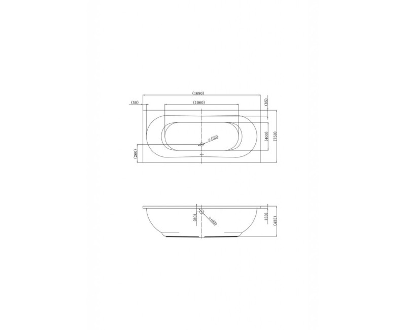 Ванна Kliele Gaia 169x75cm acrylic, White 11115430
