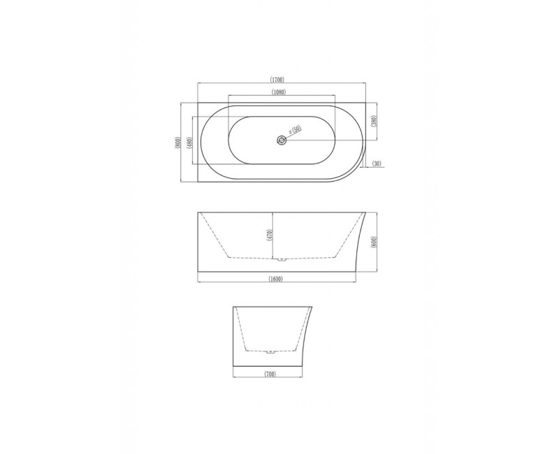 Brīvi stāvoša vanna Kielle Idolio 170x80cm, akrila, kreisā puse, balta 1122453L0