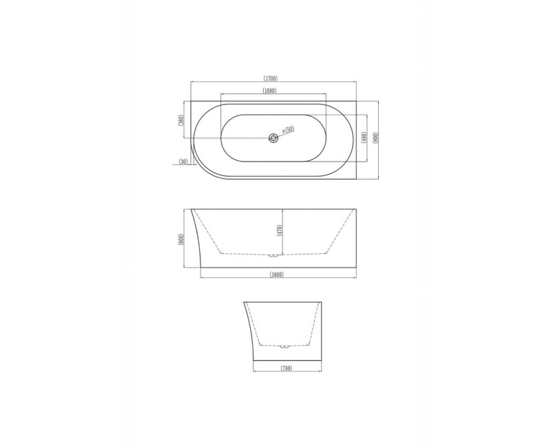 Brīvi stāvoša vanna Kielle Idolio 170x80cm, akrila, labā puse, balta 1122453R0